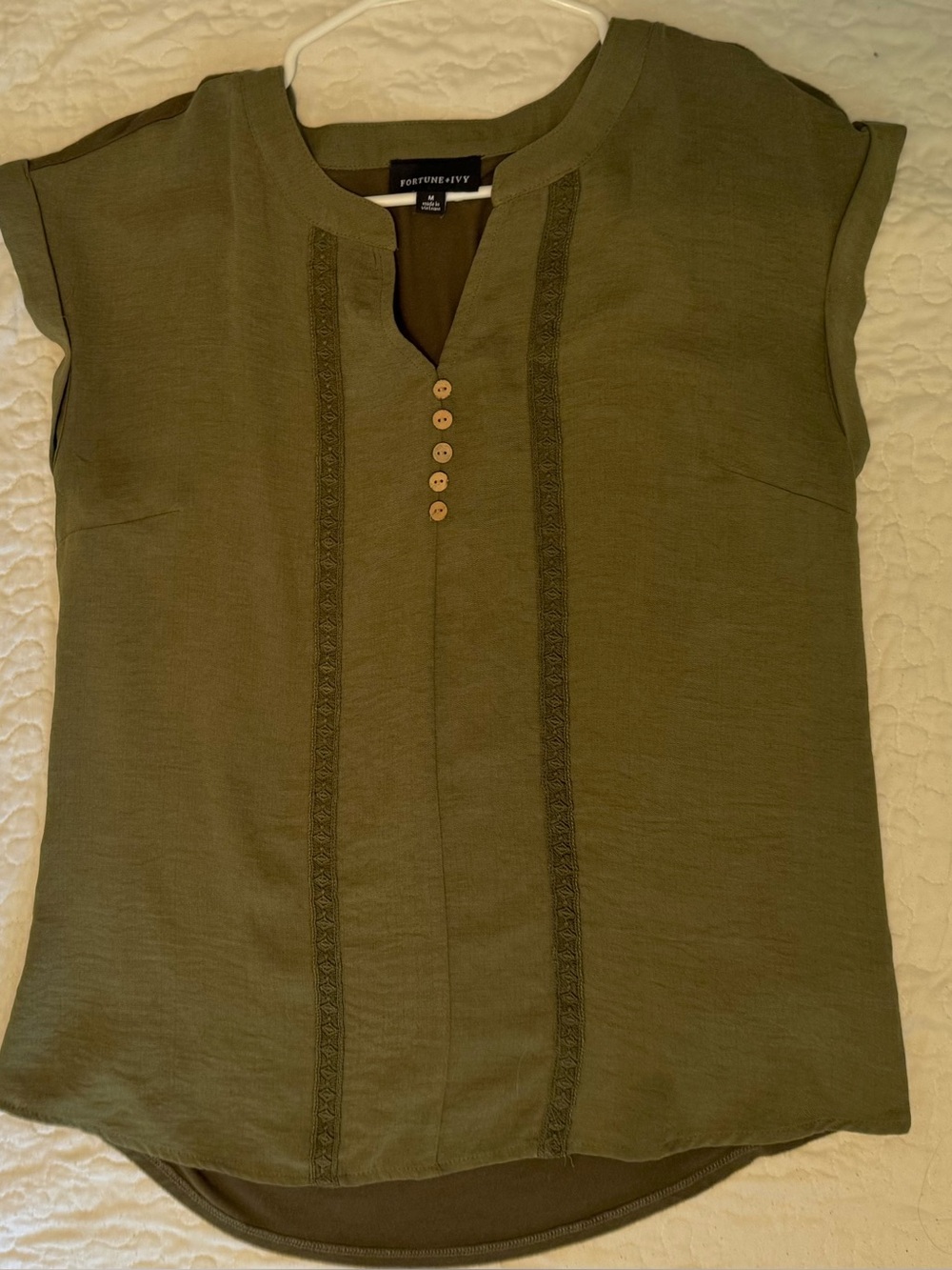 Olive Green V-Neck Button Front Blouse